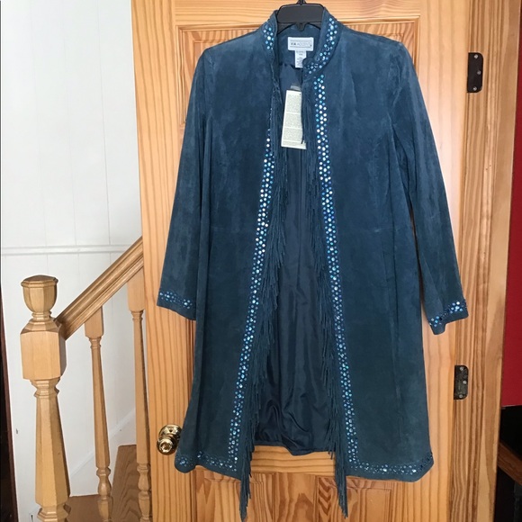 VIA ACCENTI SUEDE FRINGE BLINGY DUSTER JACKET 16W - Picture 2 of 11